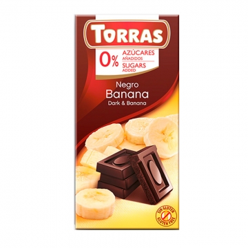 Чорний шоколад Torras з бананом 75 г без цукру та глютену