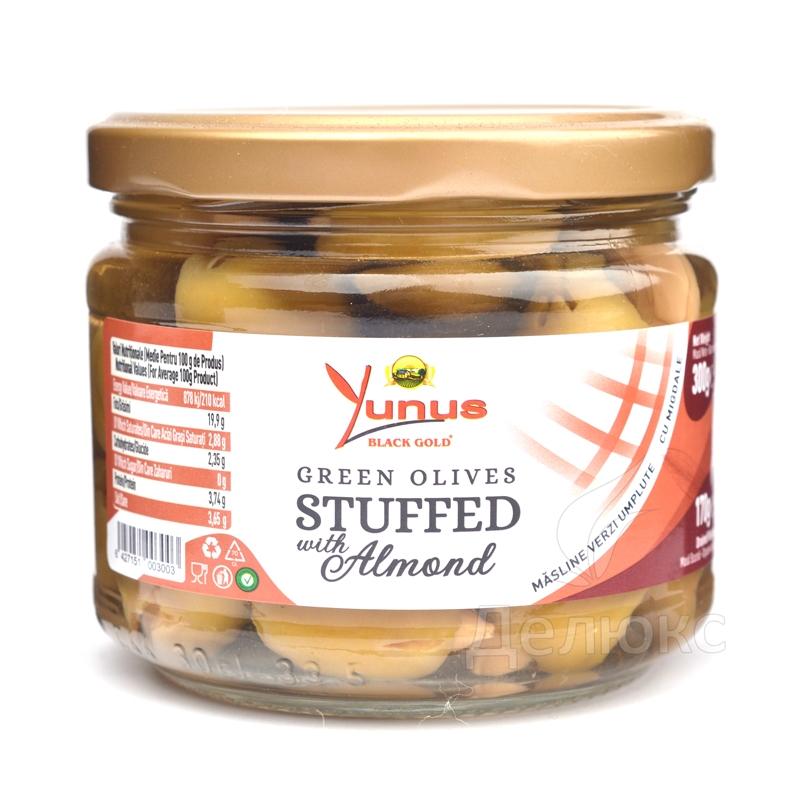 Оливки с миндалём Yunus 190 г — зелёные фаршированные