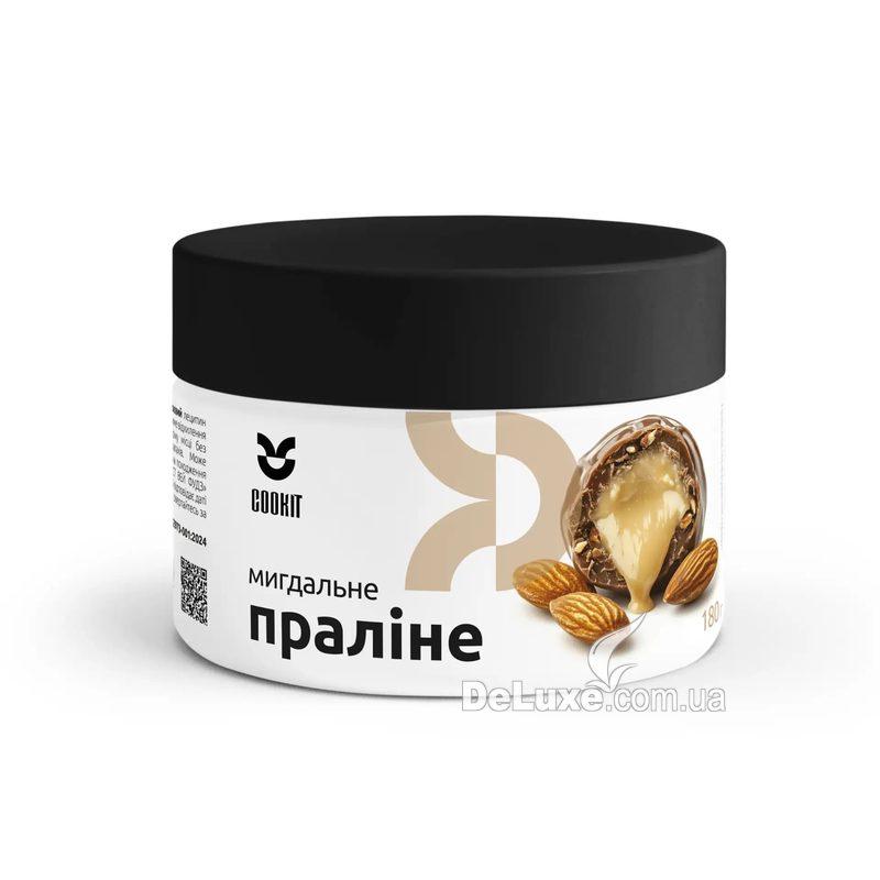 Банка миндального пралине Cookit 180 г с чёрной крышкой