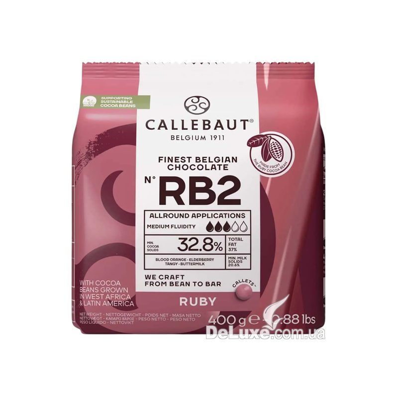 Пачка рубінового шоколаду Callebaut Ruby RB2 у каллетах, 400 г